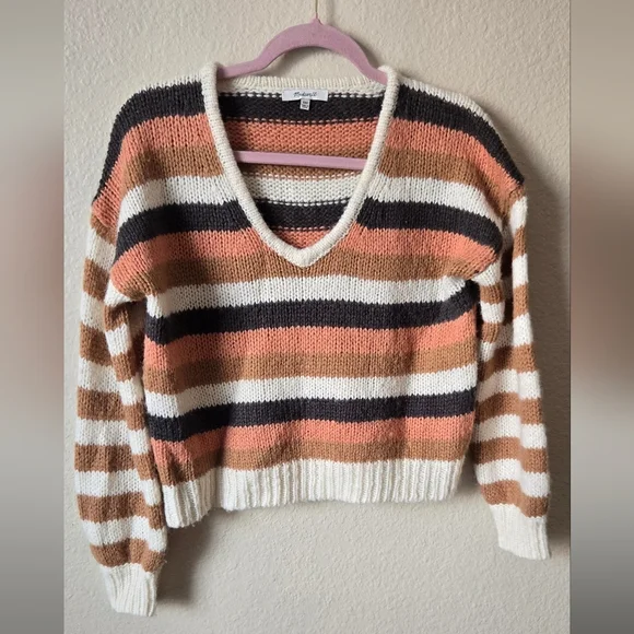 Madewell Balloon Sleeve Sweater ir Stripe Mix Women's Size XxS Wool Blend#84 - Picture 3 of 9